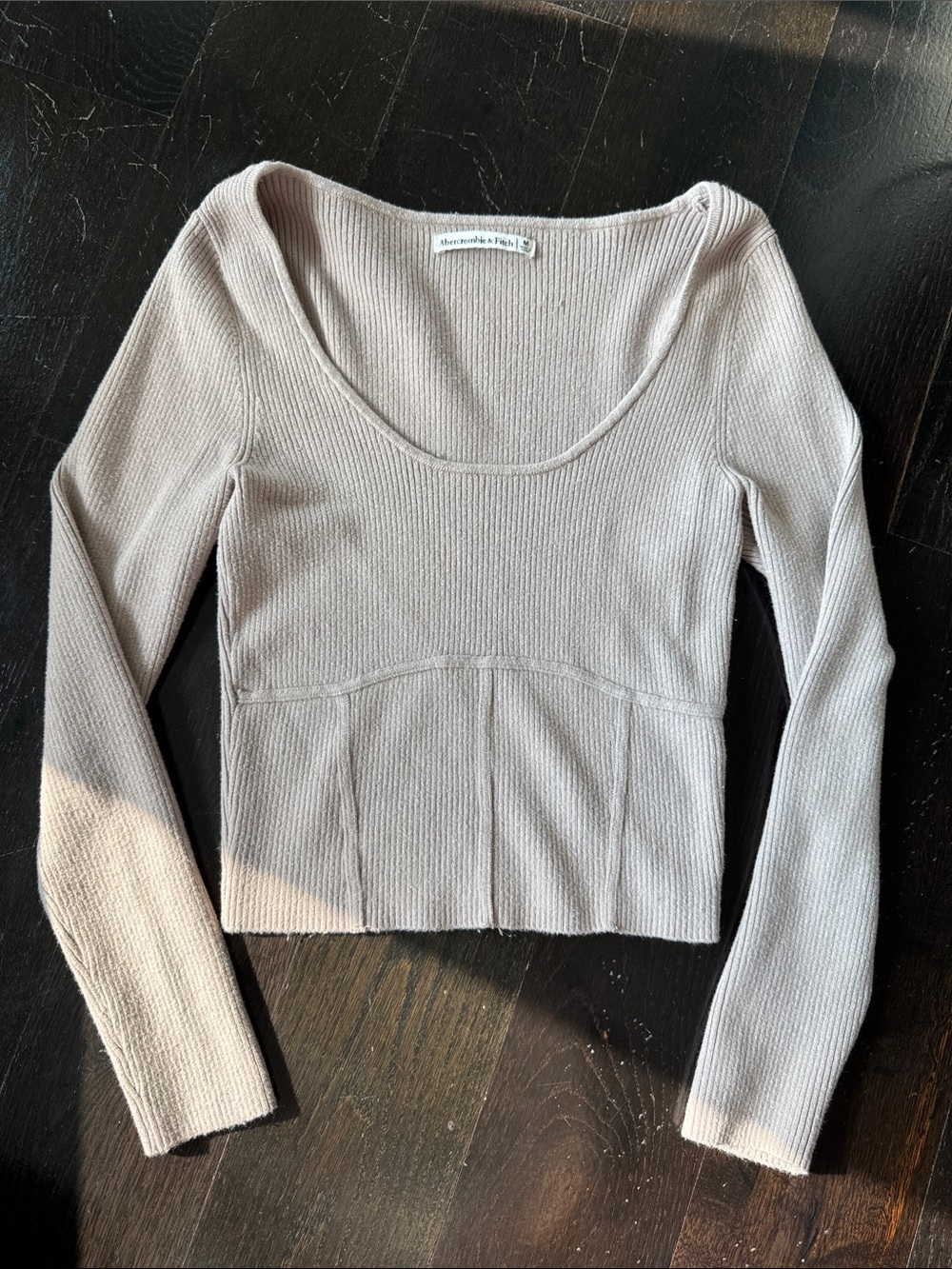 Abercrombie & Fitch Scoop Neck Ribbed Crop Top - Taupe